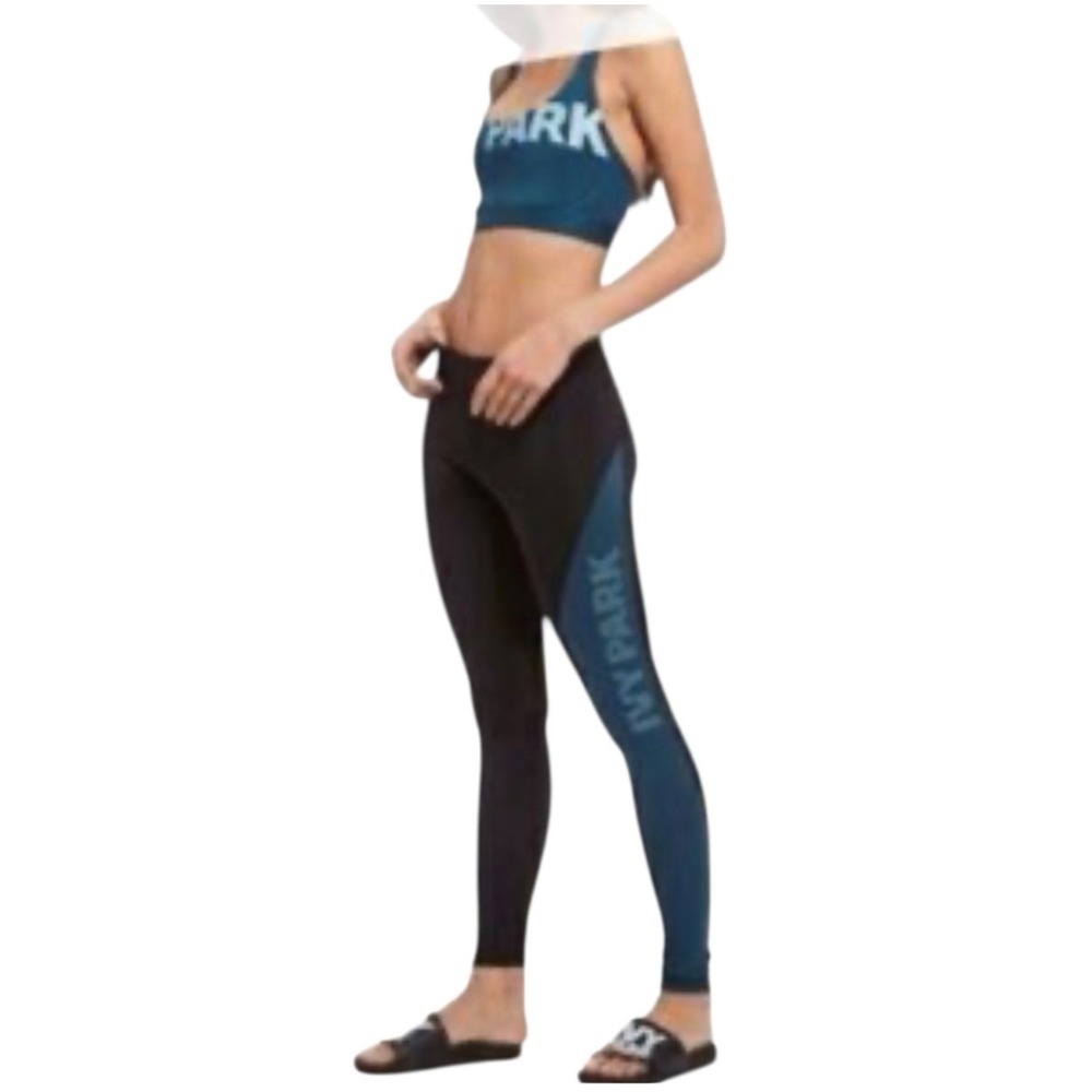 Ivy Park Teal Black Logo Sports Bra and Leggings Activewear Set XL Beyoncé NEW